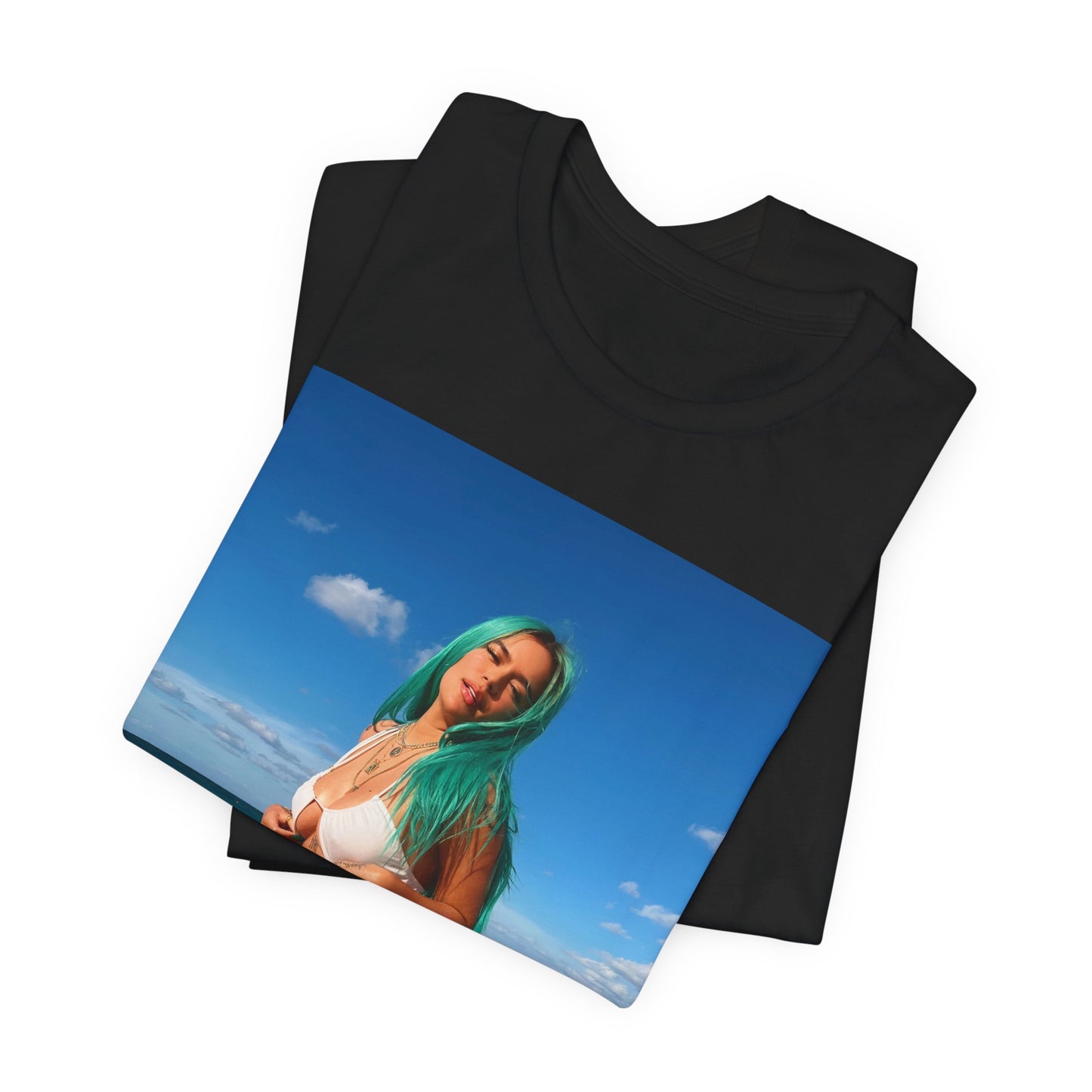 A black graphic t-shirt featuring a graphic related to Karol G's 'Mañana Sera Bonito' album era.