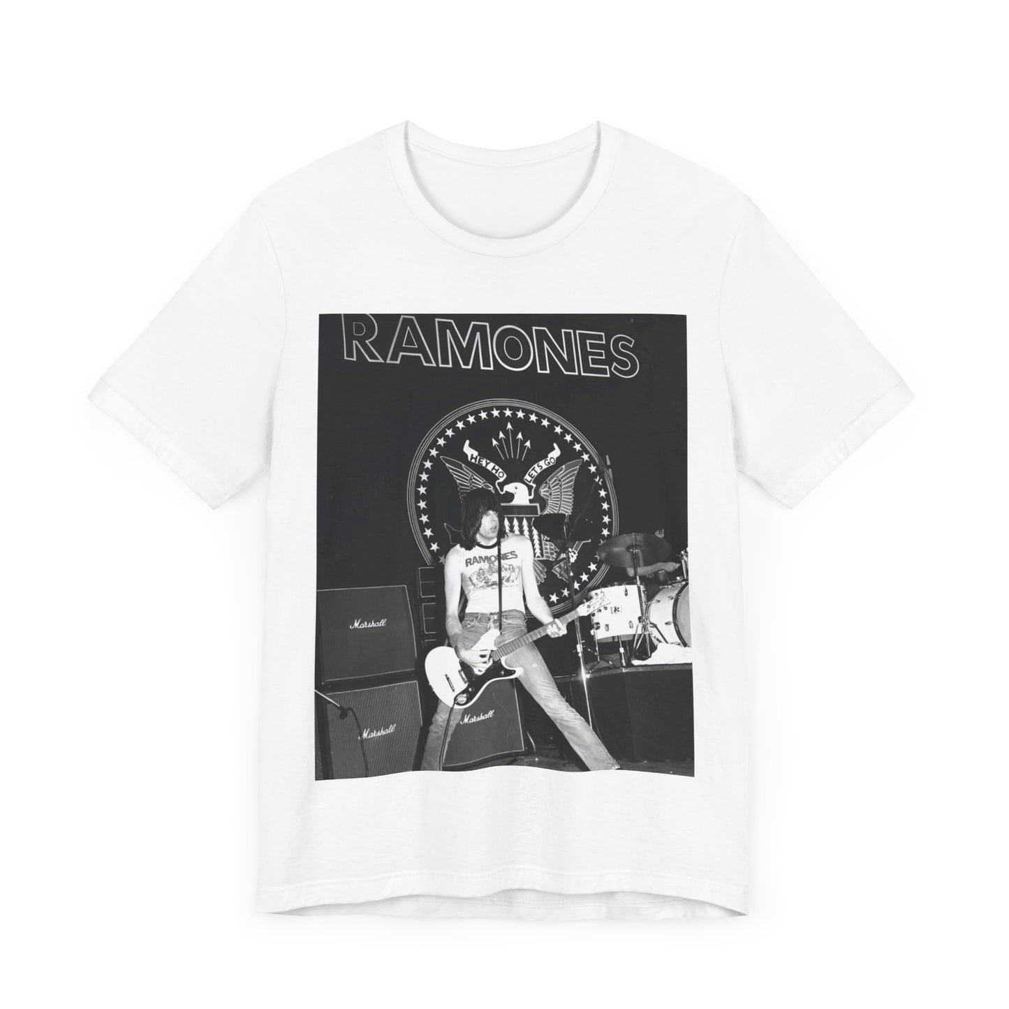 A black graphic t-shirt featuring a graphic of the Ramones with a cool NYC punk scene aesthetic.