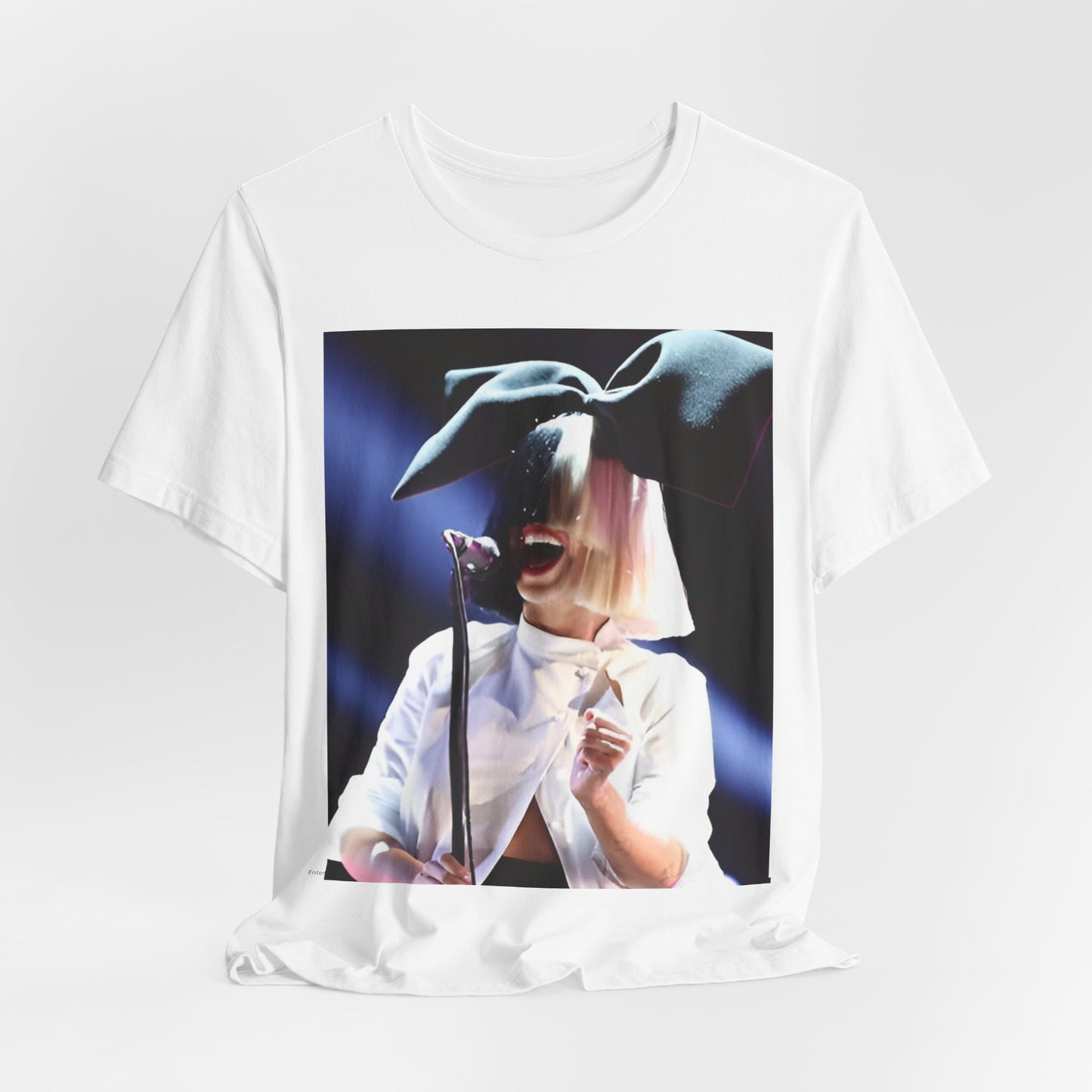 A black graphic t-shirt featuring a graphic related to Sia's 'Elastic Heart' live era.