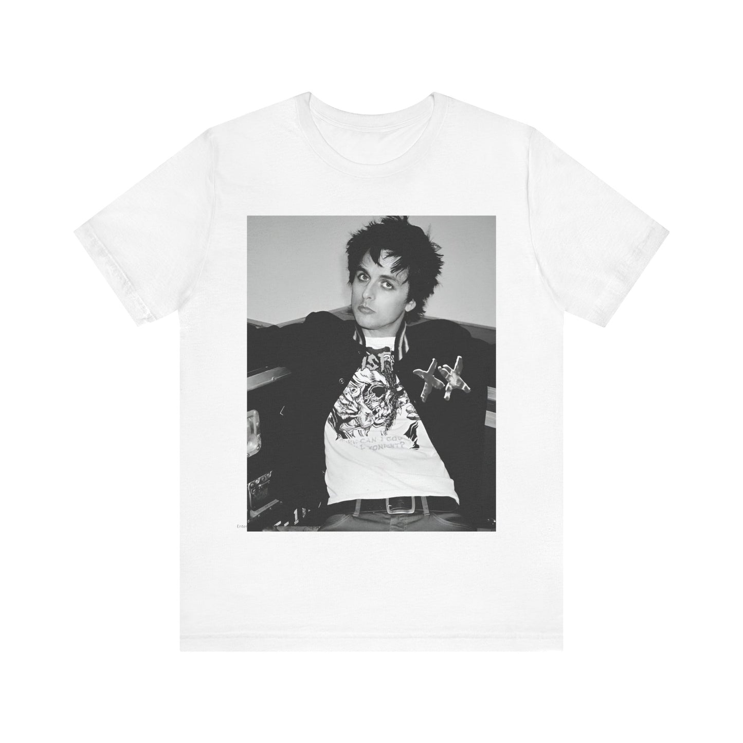 A black graphic t-shirt featuring a graphic of Billie Joe Armstrong from Green Day.