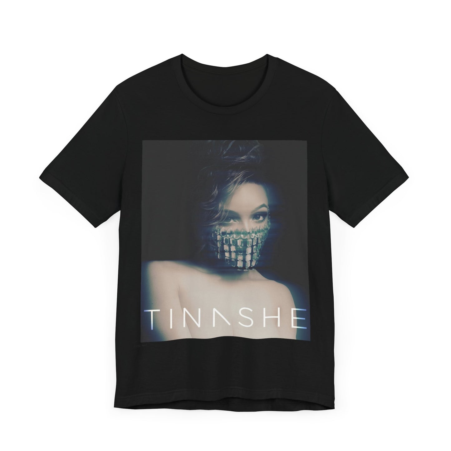 A black graphic t-shirt featuring the album cover art for Tinashe's 'Aquarius'.