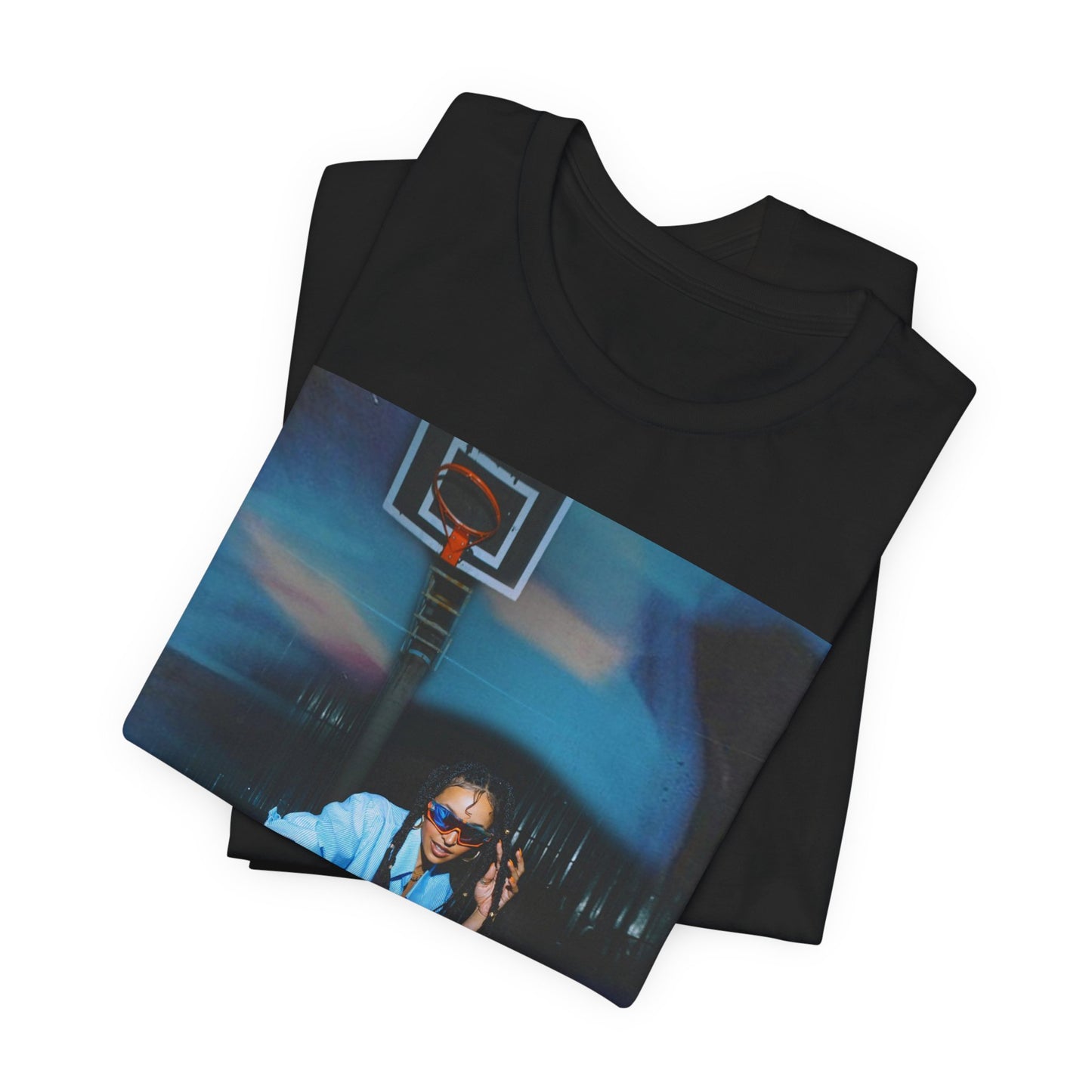 A black graphic t-shirt featuring an indie R&B streetwear graphic of Tinashe.