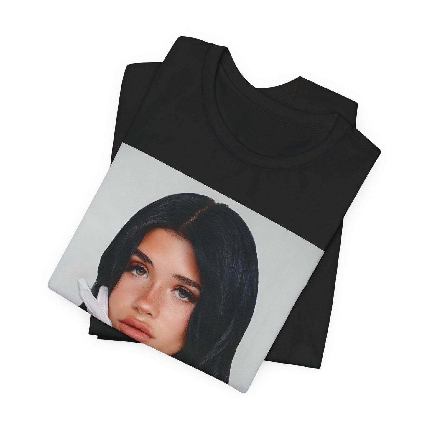 A black graphic t-shirt featuring a portrait graphic of Nessa Barrett.
