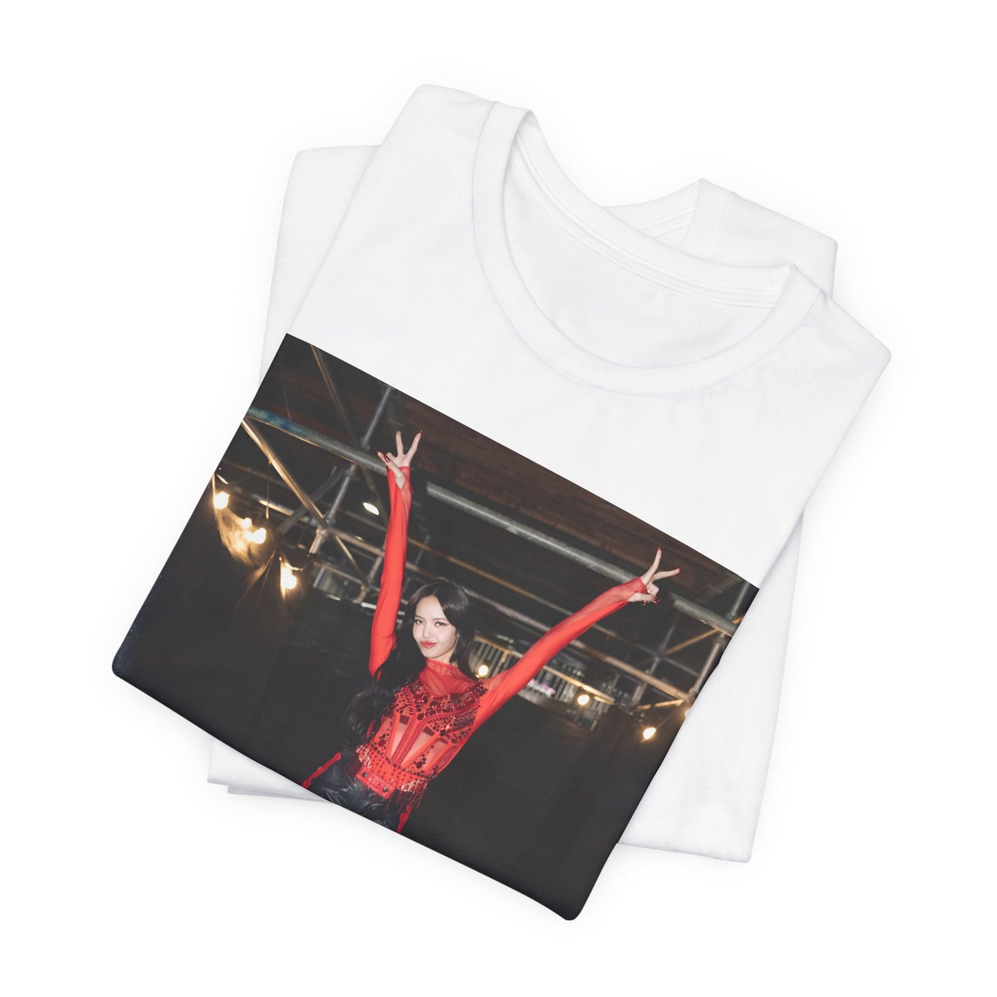 A black graphic t-shirt featuring a classic graphic of Lisa as a Blackpink rapper.