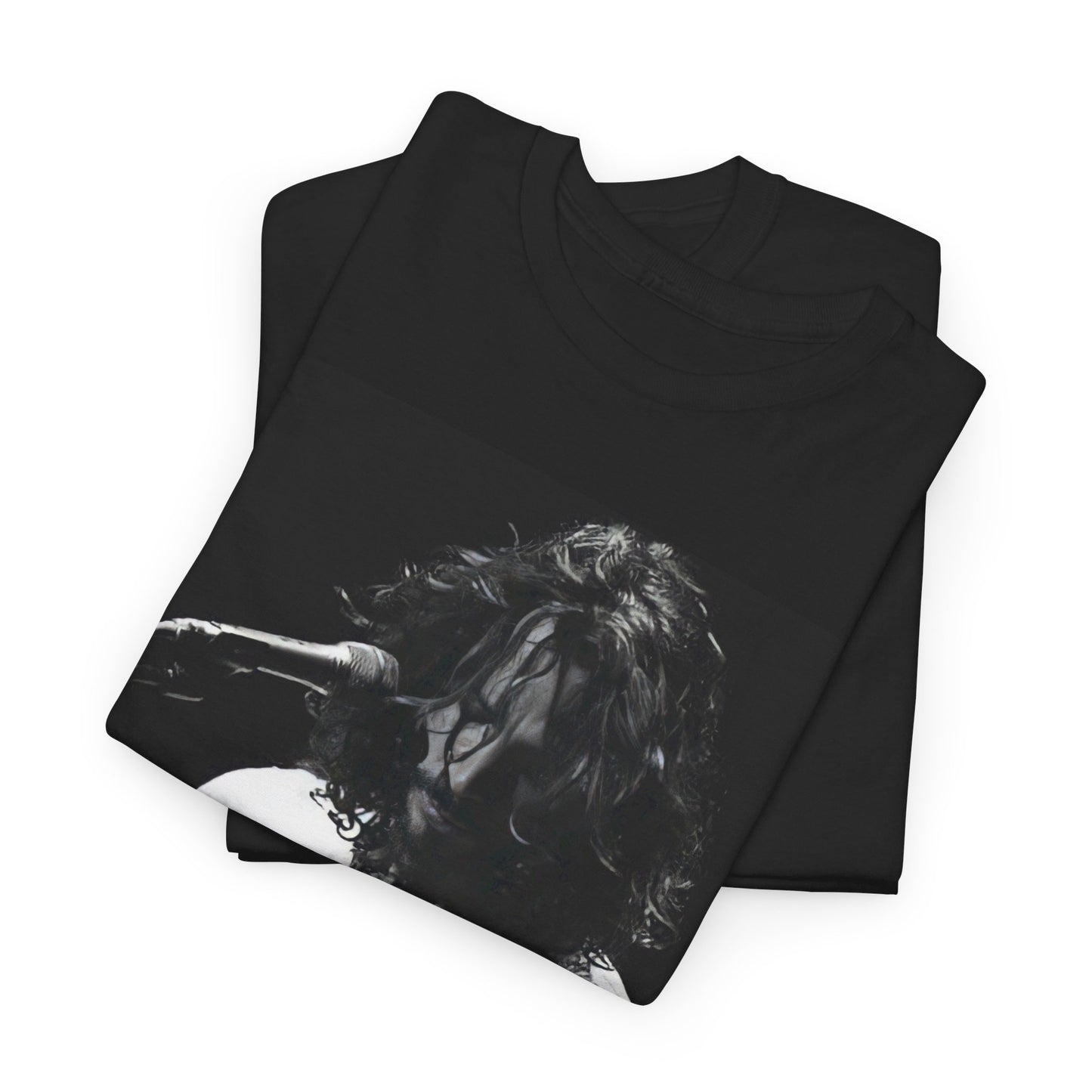 A black graphic t-shirt featuring a 90s-style graphic of Chris Cornell, evoking the Seattle sound aesthetic.