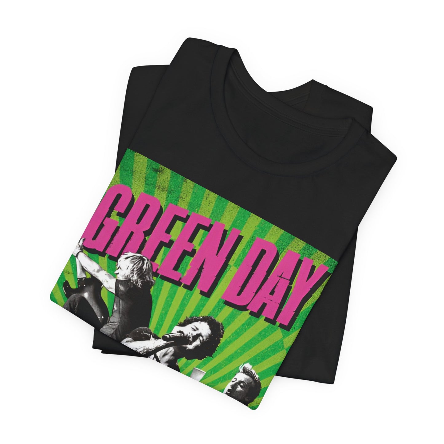 A black graphic t-shirt featuring a graphic related to Green Day's 'Basket Case' song.