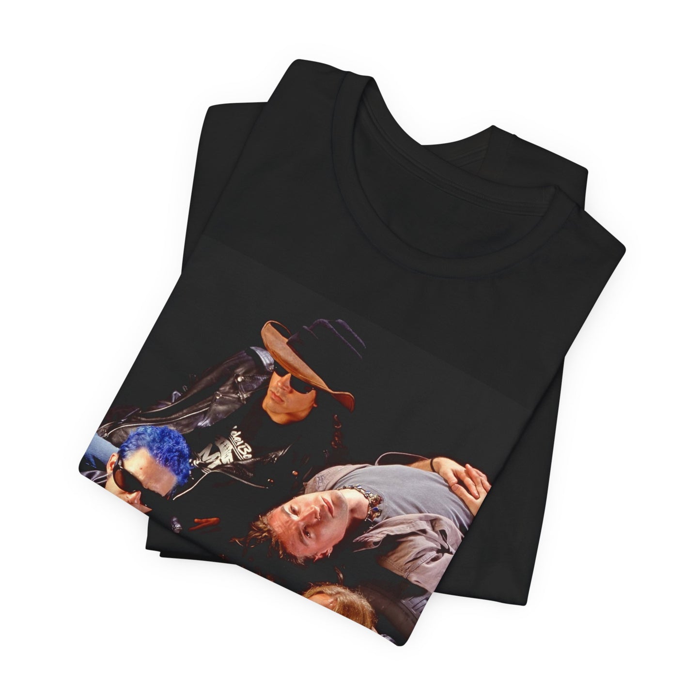 A black graphic t-shirt featuring a 90s grunge rock band graphic for Alice In Chains, possibly with band members or stylized elements.