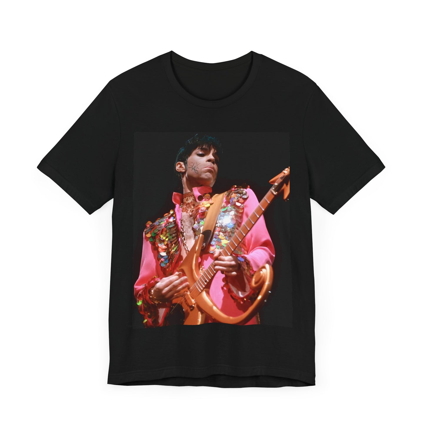 A black graphic t-shirt featuring a graphic of Prince as an unapologetic sex symbol.