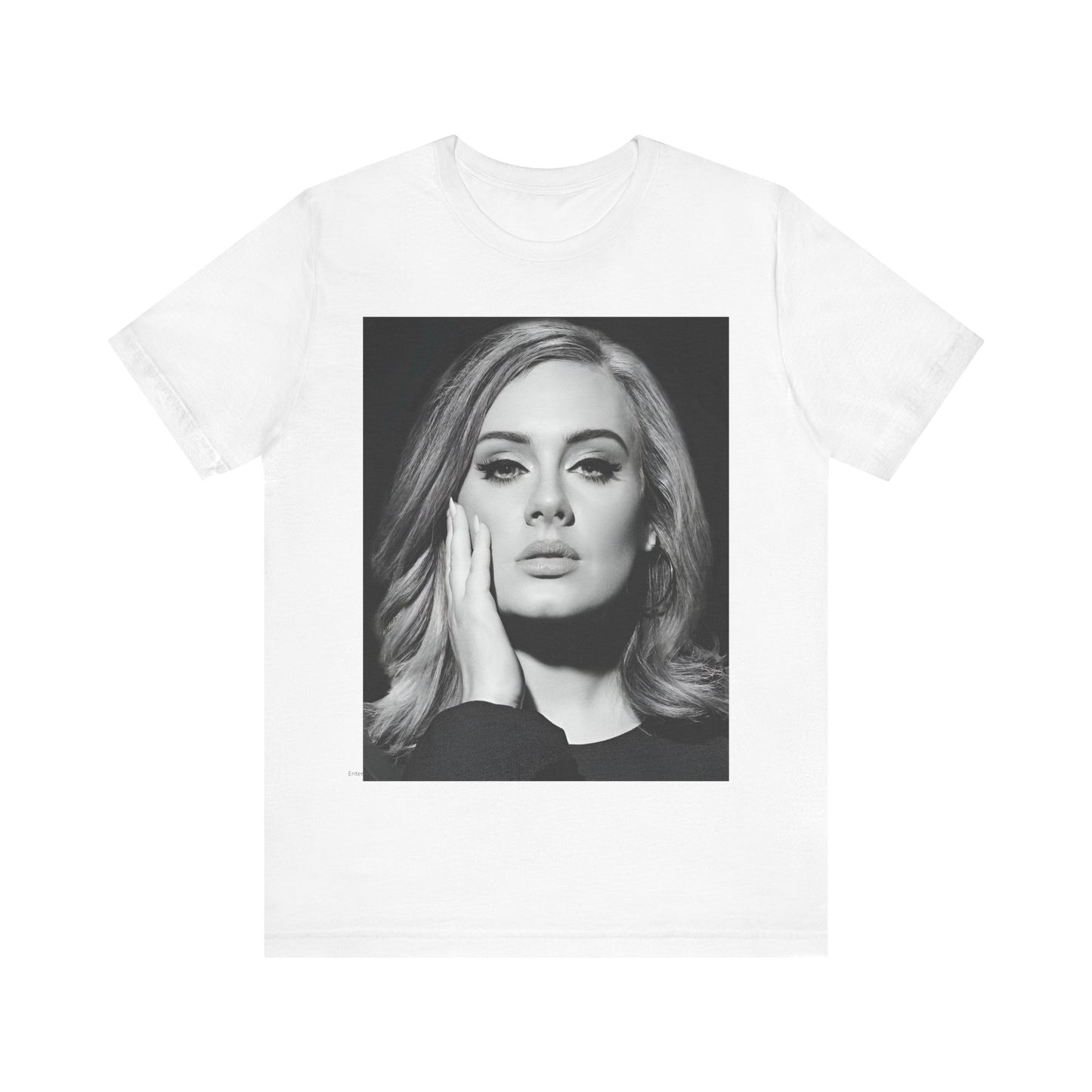 A black graphic t-shirt featuring a studio portrait of Adele from her '25' album era, showing a poised and thoughtful expression with her hair styled elegantly.