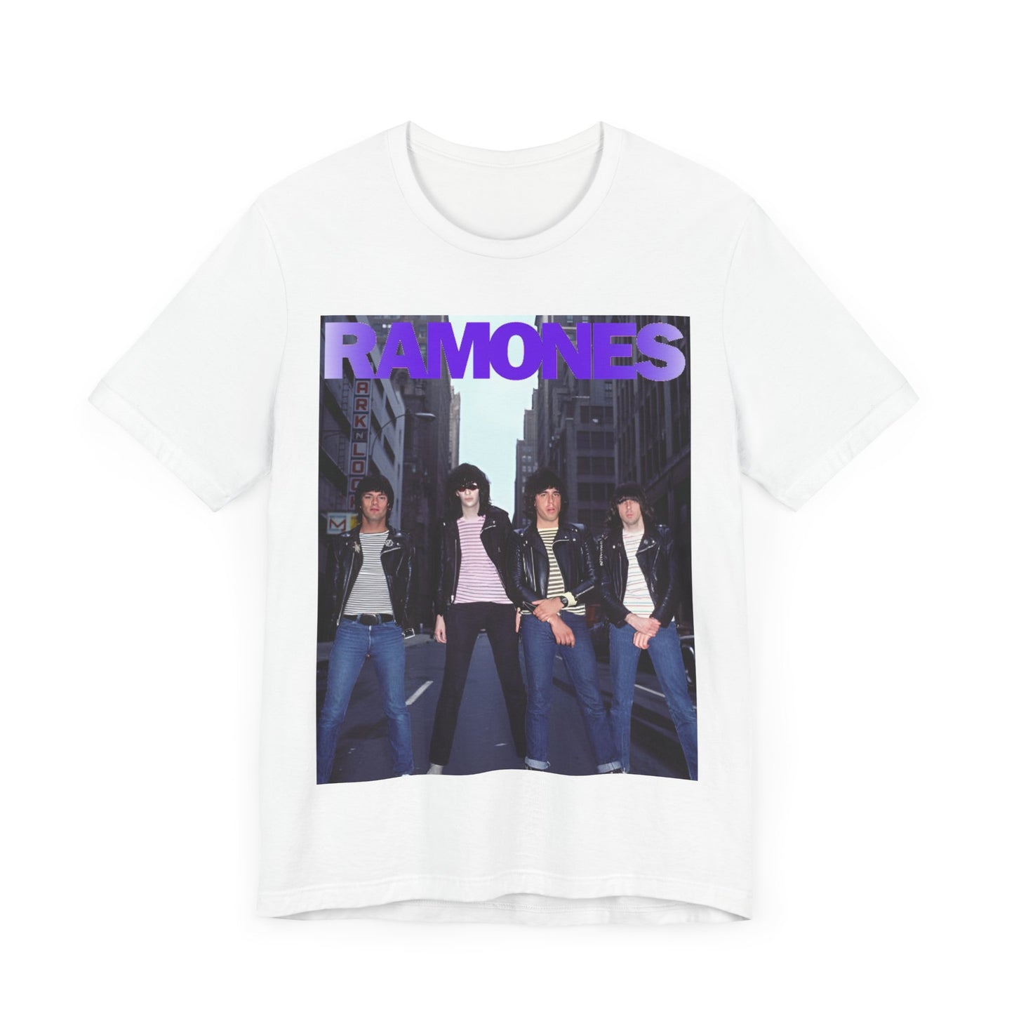 A black graphic t-shirt featuring a graphic of the Ramones emphasizing a rebellious punk spirit.
