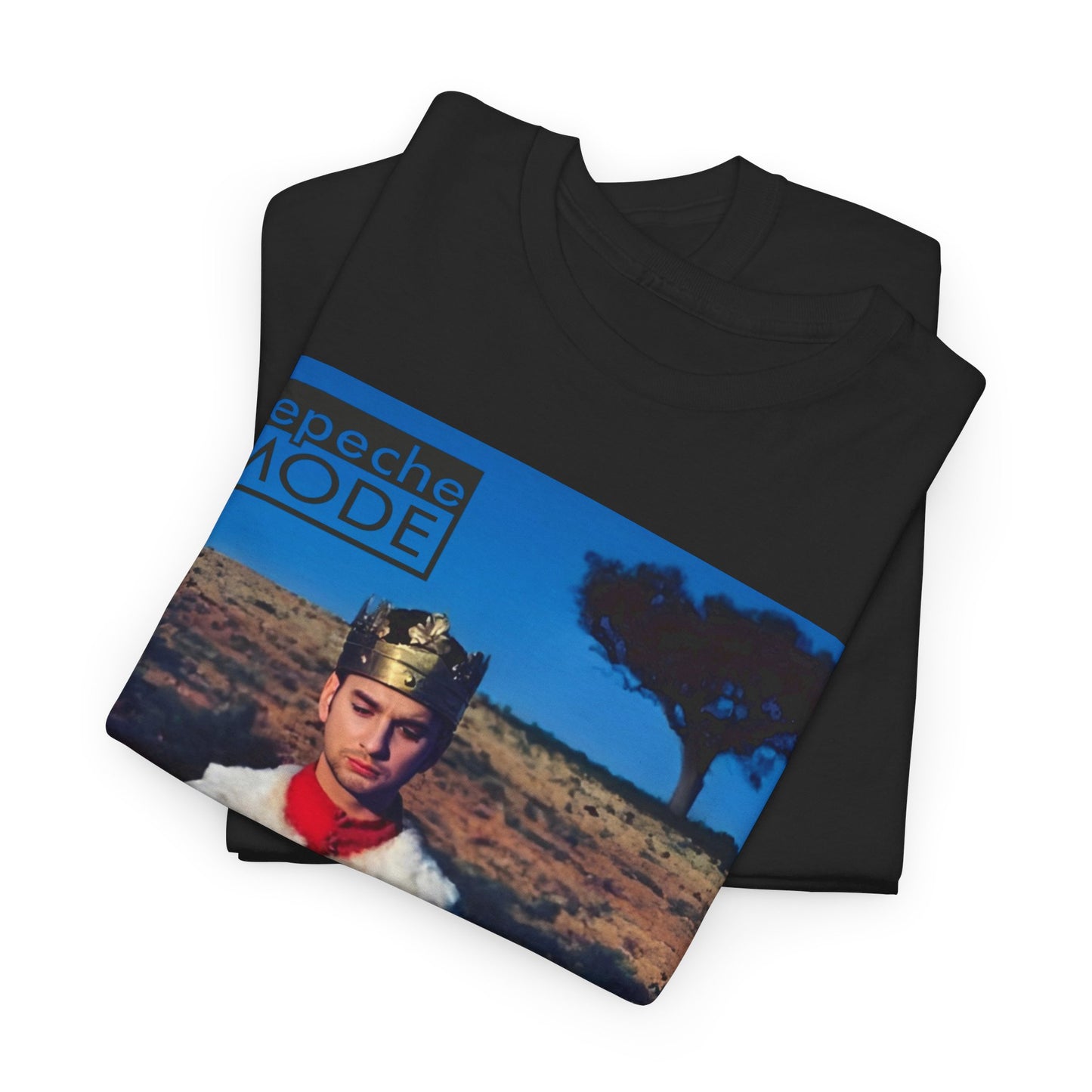 A black graphic t-shirt featuring a retro graphic related to Depeche Mode's 'Enjoy The Silence' from 1990.