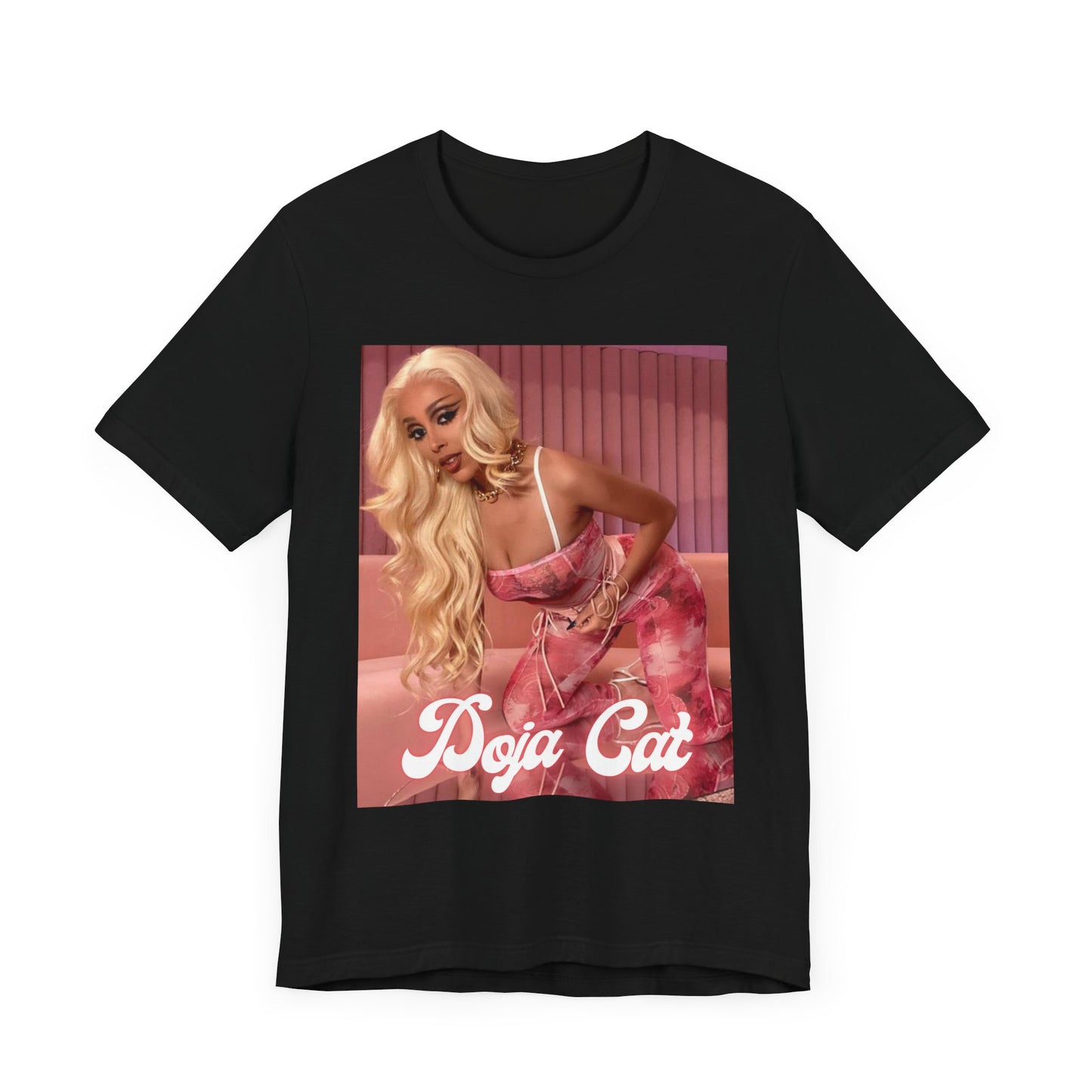 A black graphic t-shirt featuring a graphic related to Doja Cat's 'Planet Her' album era.
