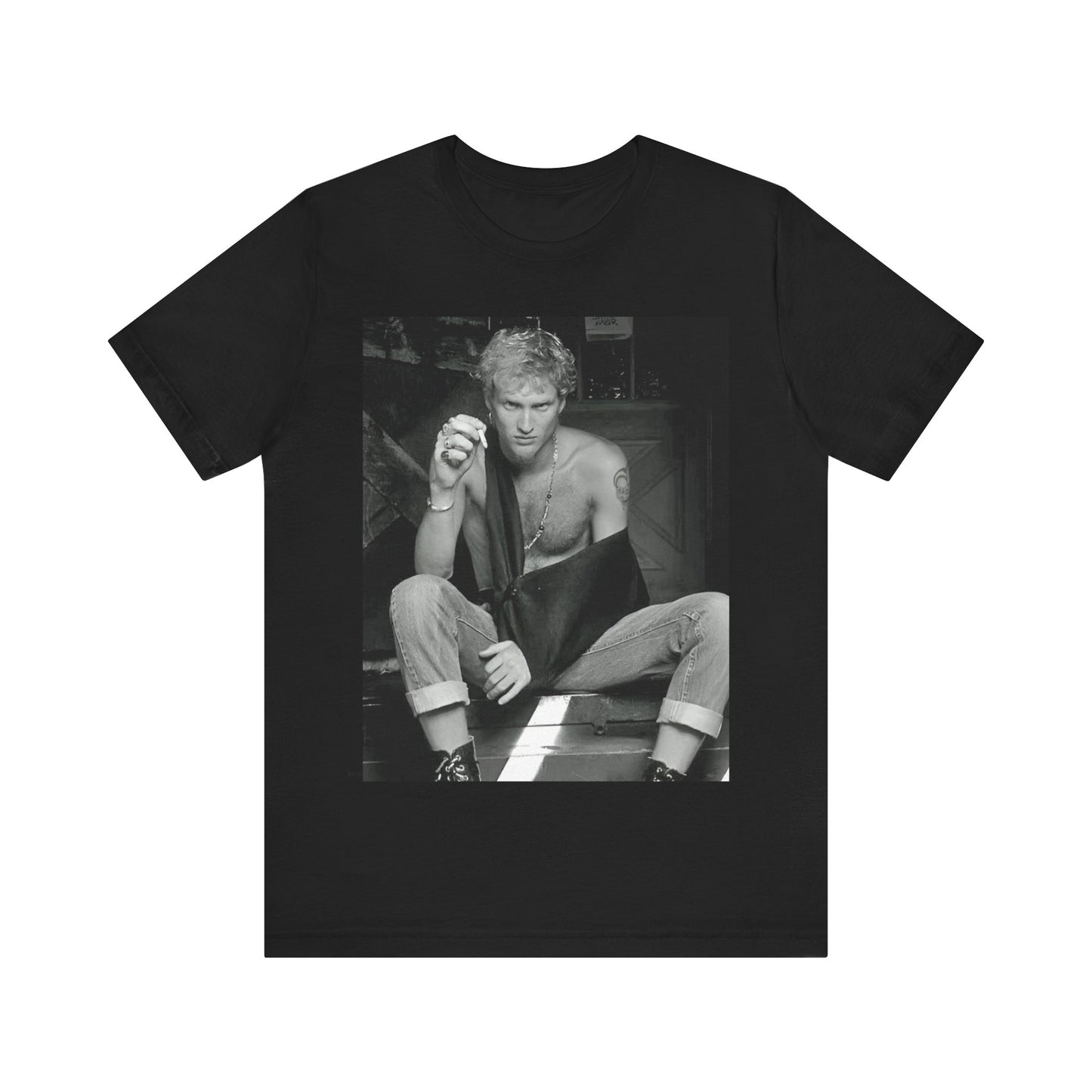 A black graphic t-shirt featuring a 90s-style graphic of Layne Staley from Alice In Chains, possibly a portrait or performance image.