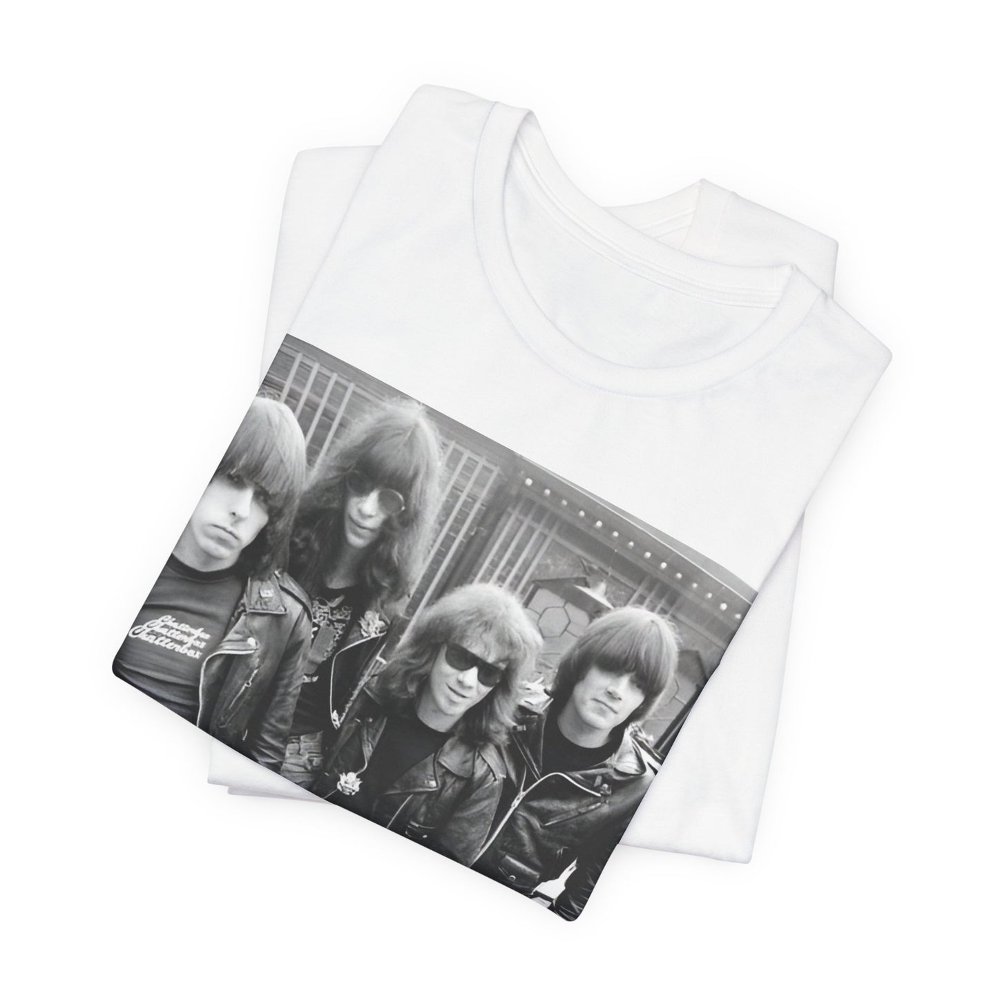 A black graphic t-shirt featuring a retro graphic related to Ramones' 'I Wanna Be Sedated' song or era.
