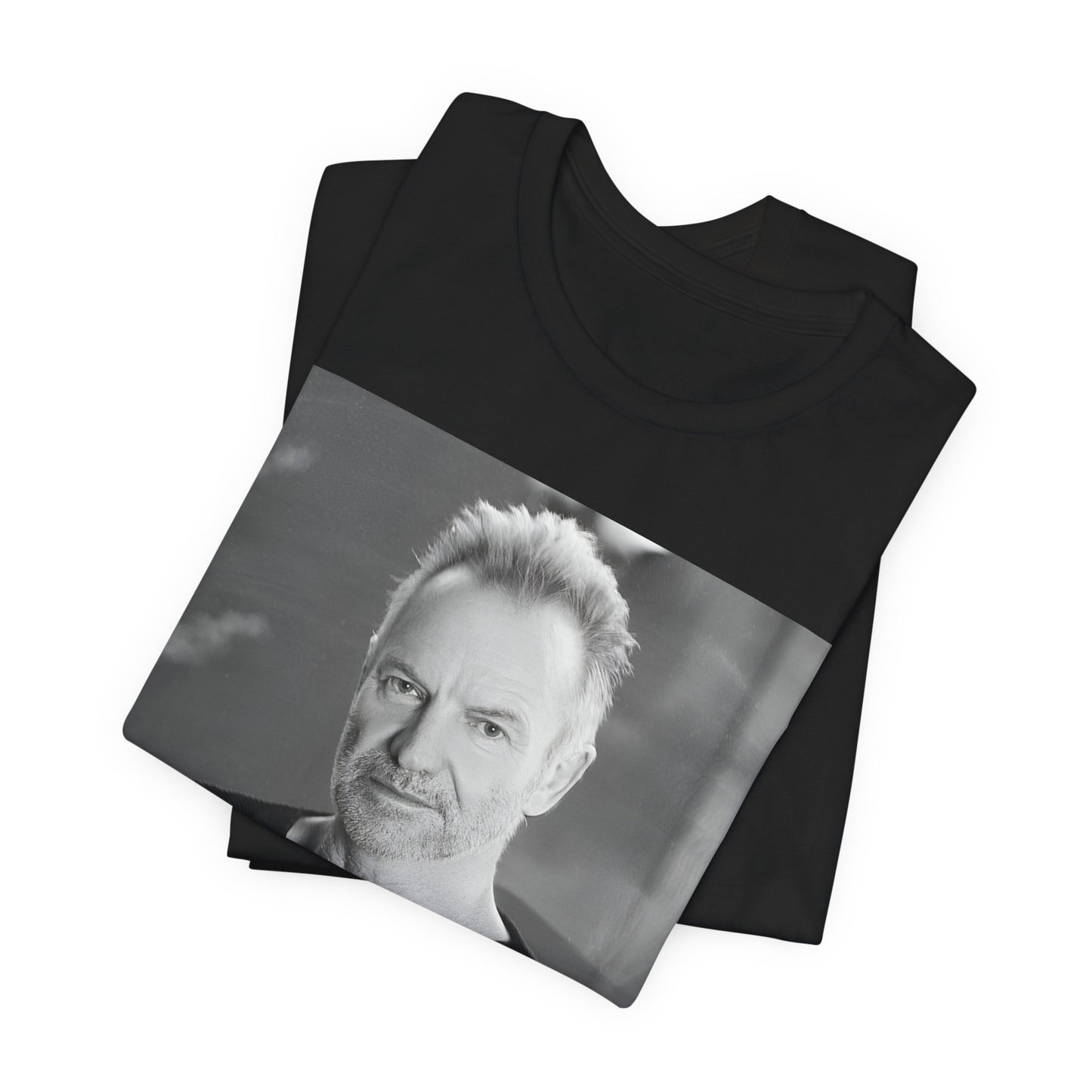 A black graphic t-shirt featuring a vintage graphic related to Sting's 'Desert Rose' song or era.