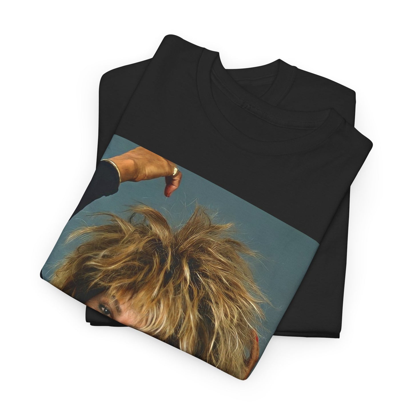A black graphic t-shirt featuring a graphic related to Tina Turner's 'Private Dancer' album era.
