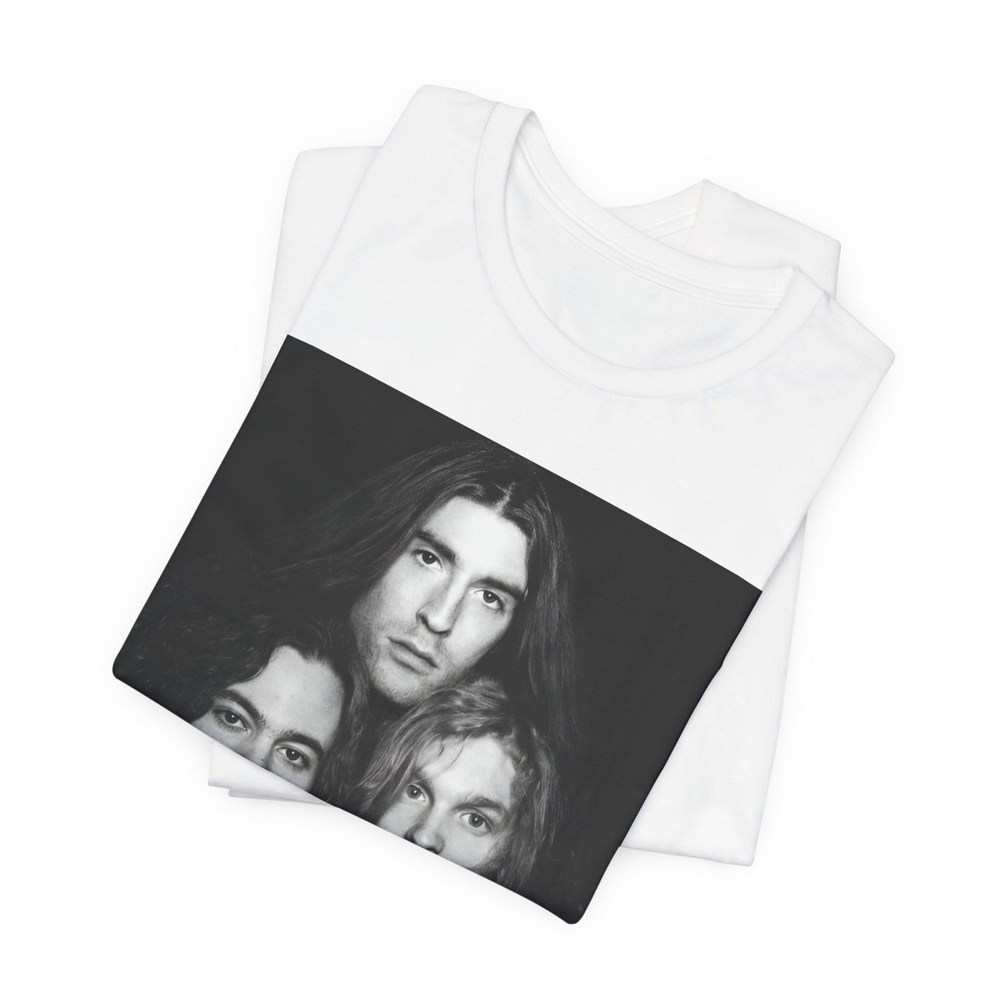 A black graphic t-shirt featuring a black and white graphic related to Alice In Chains' 90s 'Facelift' album era, possibly with band members in a stylized design.