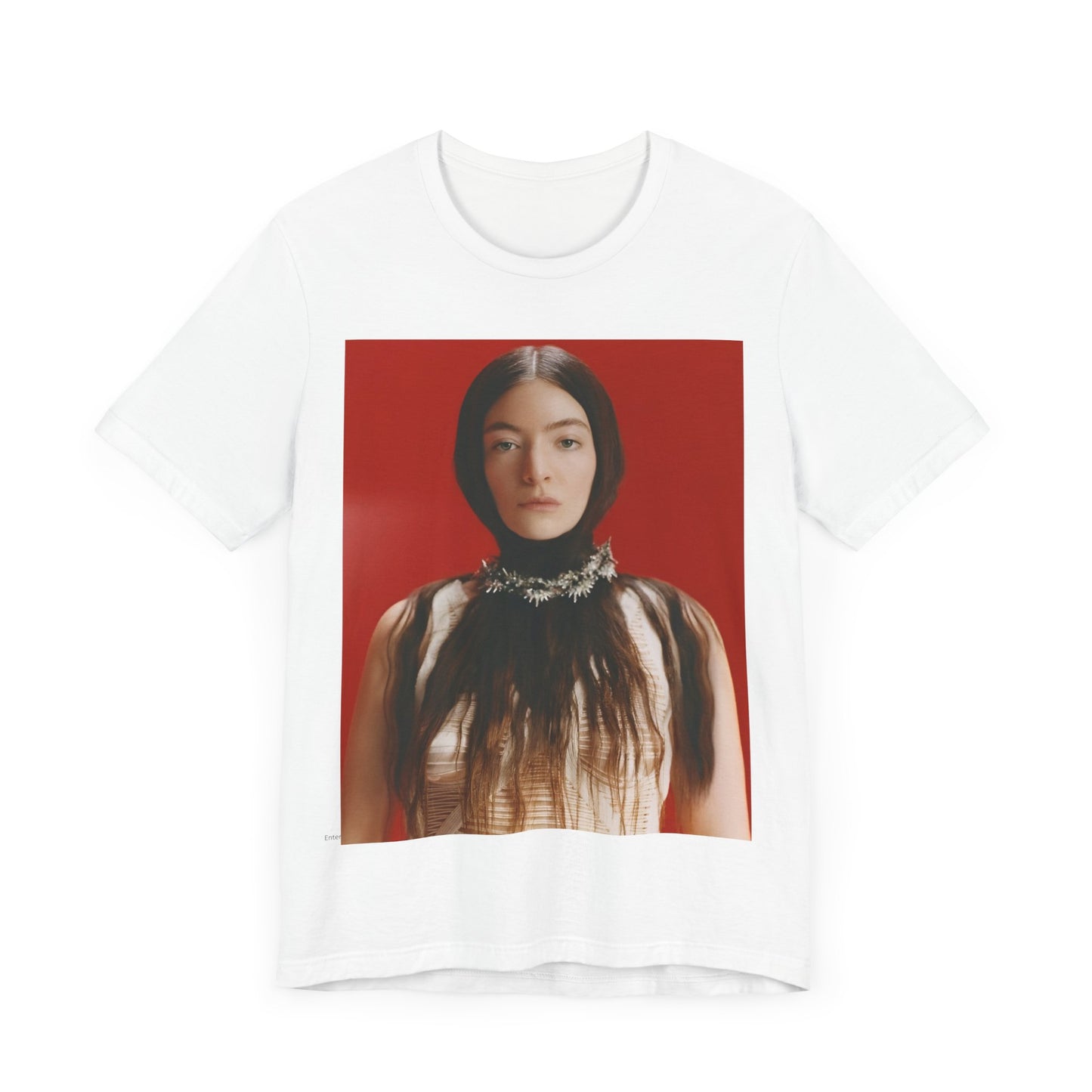 A black graphic t-shirt featuring a vintage indie pop icon graphic of Lorde.