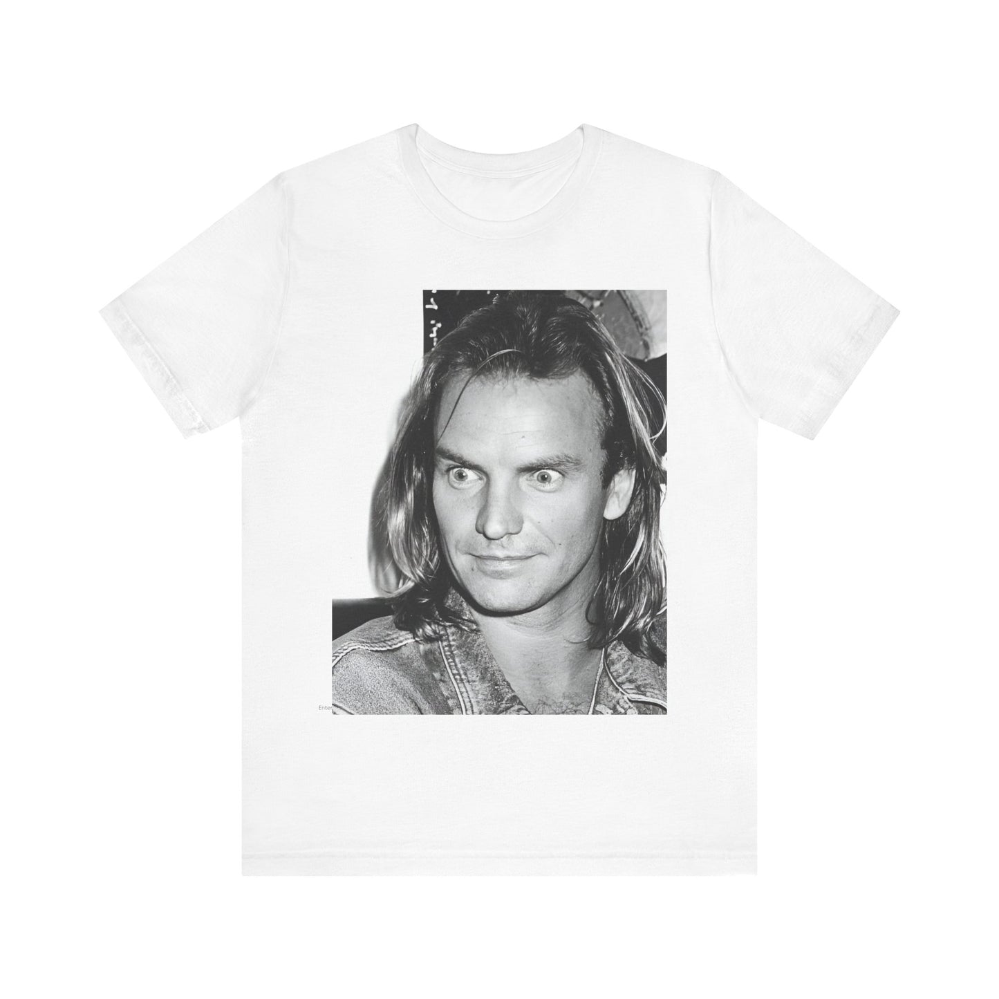 A black graphic t-shirt featuring a retro graphic related to Sting's 'Synchronicity' album era.