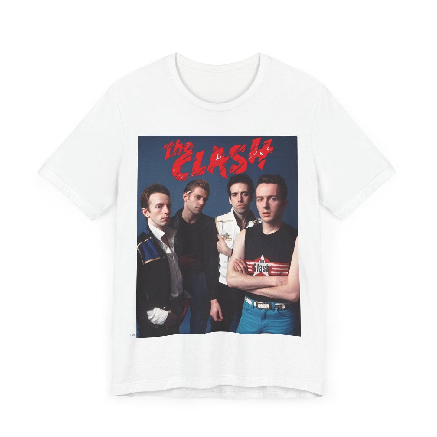 A black graphic t-shirt featuring a vintage graphic related to The Clash's 'Combat Rock' album era.