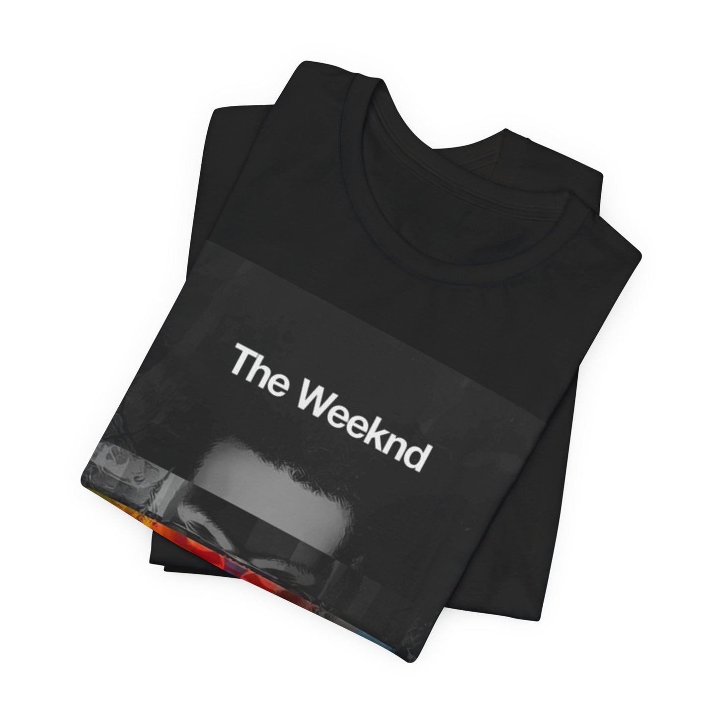 A black graphic t-shirt featuring a retro graphic related to The Weeknd's 'House of Balloons' mixtape.
