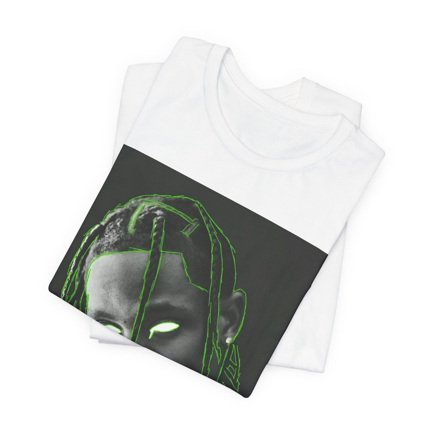 A black graphic t-shirt featuring a retro graphic related to Travis Scott's 'Sicko Mode' song or era.