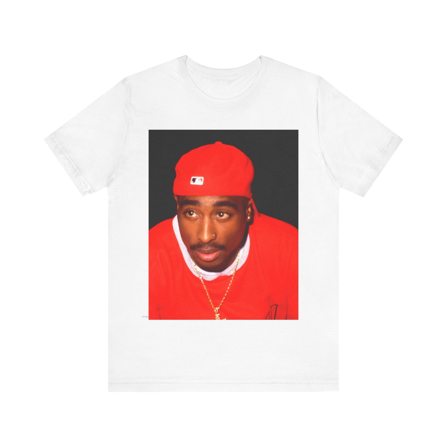 A black graphic t-shirt featuring a fierce graphic related to Tupac's 'California Love' song or era.