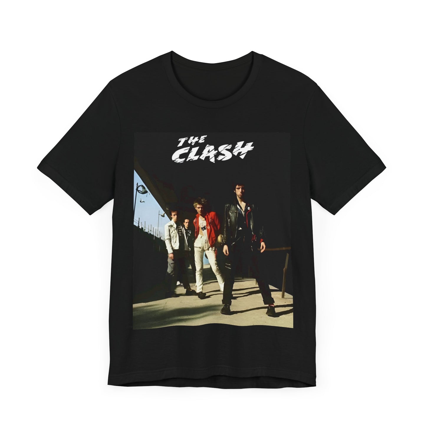 A black graphic t-shirt featuring a retro graphic related to The Clash's 'Rock the Casbah' song or era.