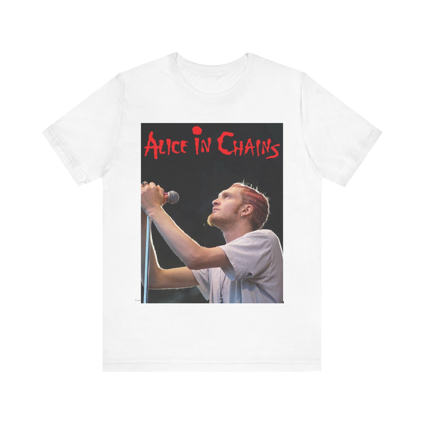 A black graphic t-shirt featuring the Alice In Chains logo in red, in a 90s grunge style.