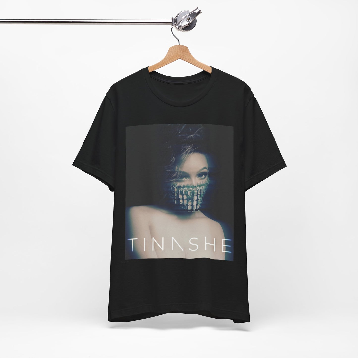 A black graphic t-shirt featuring the album cover art for Tinashe's 'Aquarius'.