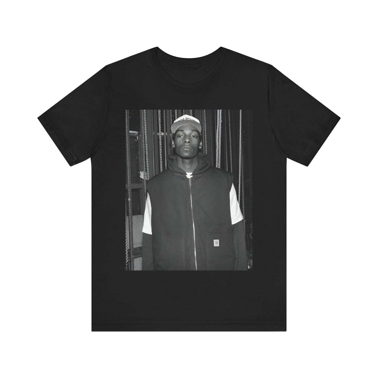 A black graphic t-shirt featuring a graphic of Snoop Dogg emphasizing a rebellious spirit.