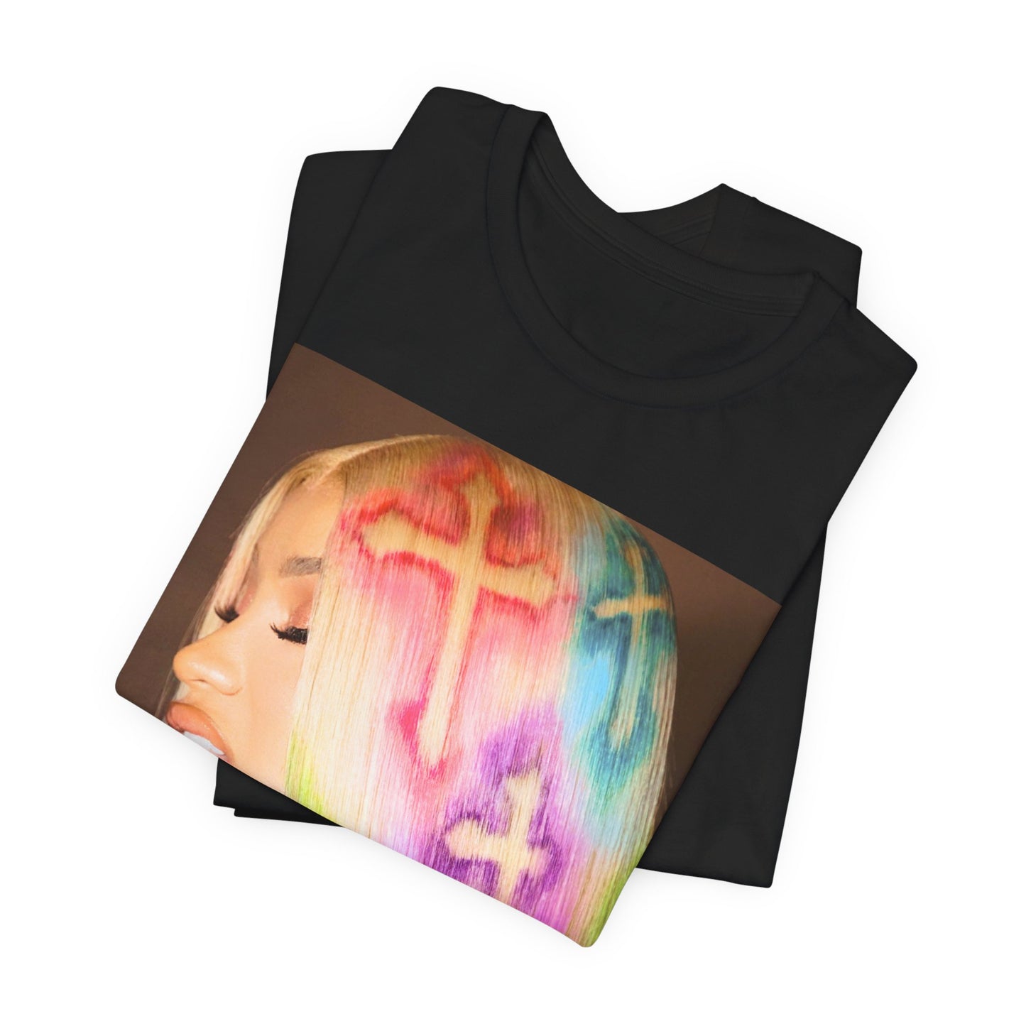 A black graphic t-shirt featuring a graphic related to Cardi B's 'Invasion of Privacy' album era.