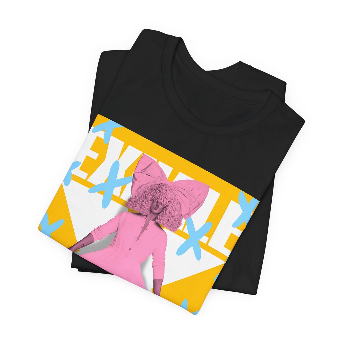 A black graphic t-shirt featuring a graphic related to Sia's 'Exhale' theme or lyrics.