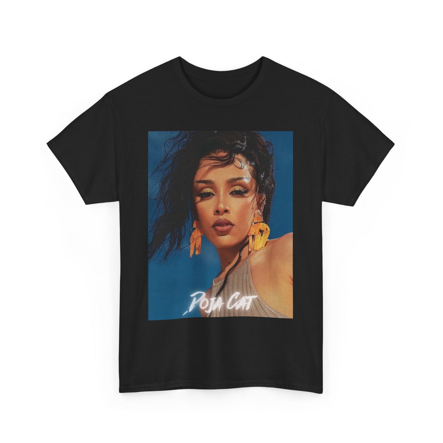 A black graphic t-shirt featuring a graphic of Doja Cat, evoking her 'Streets' era aesthetic.