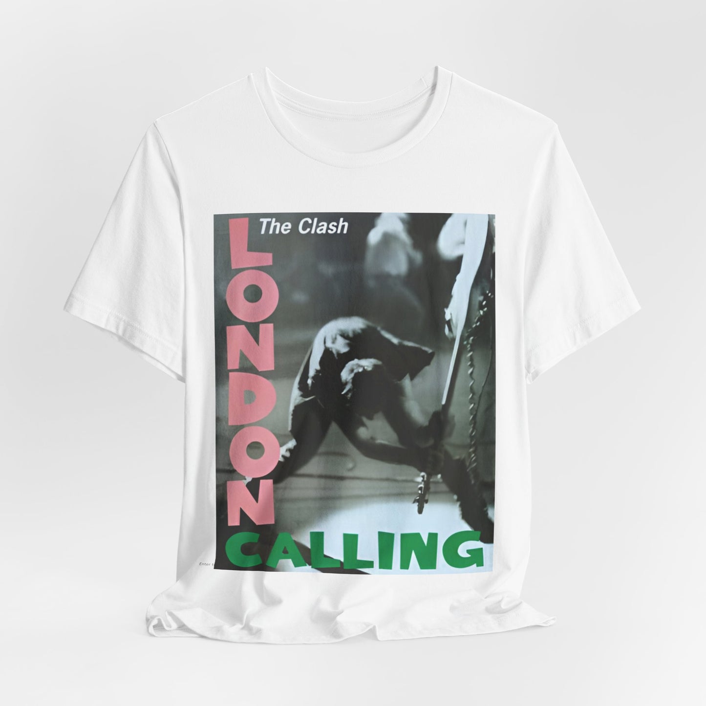 A black graphic t-shirt featuring the album cover art for The Clash's 'London Calling'.