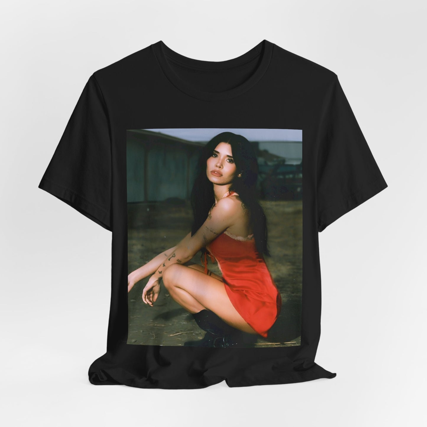 A black graphic t-shirt featuring a cool emo graphic of Nessa Barrett.