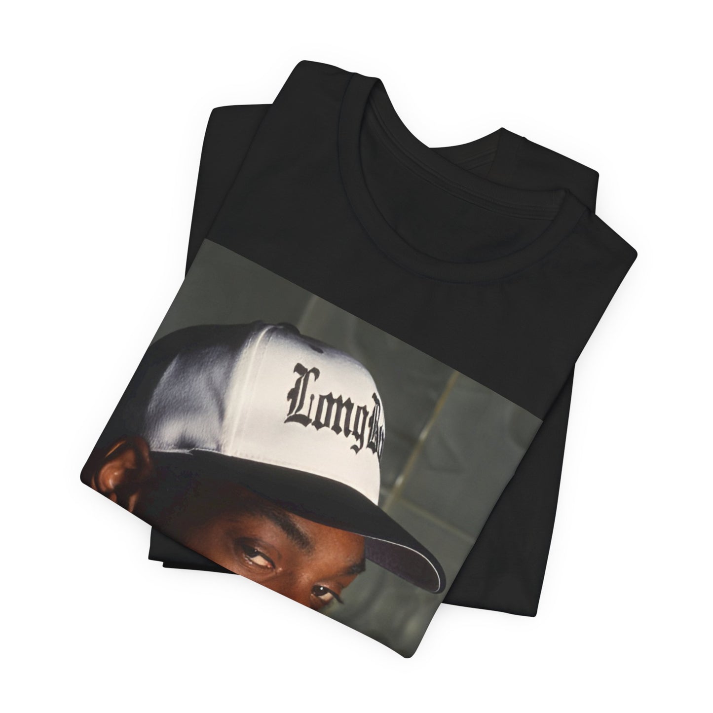 A black graphic t-shirt featuring a graphic of Snoop Dogg with a boxy 'Doggfather' vibe.