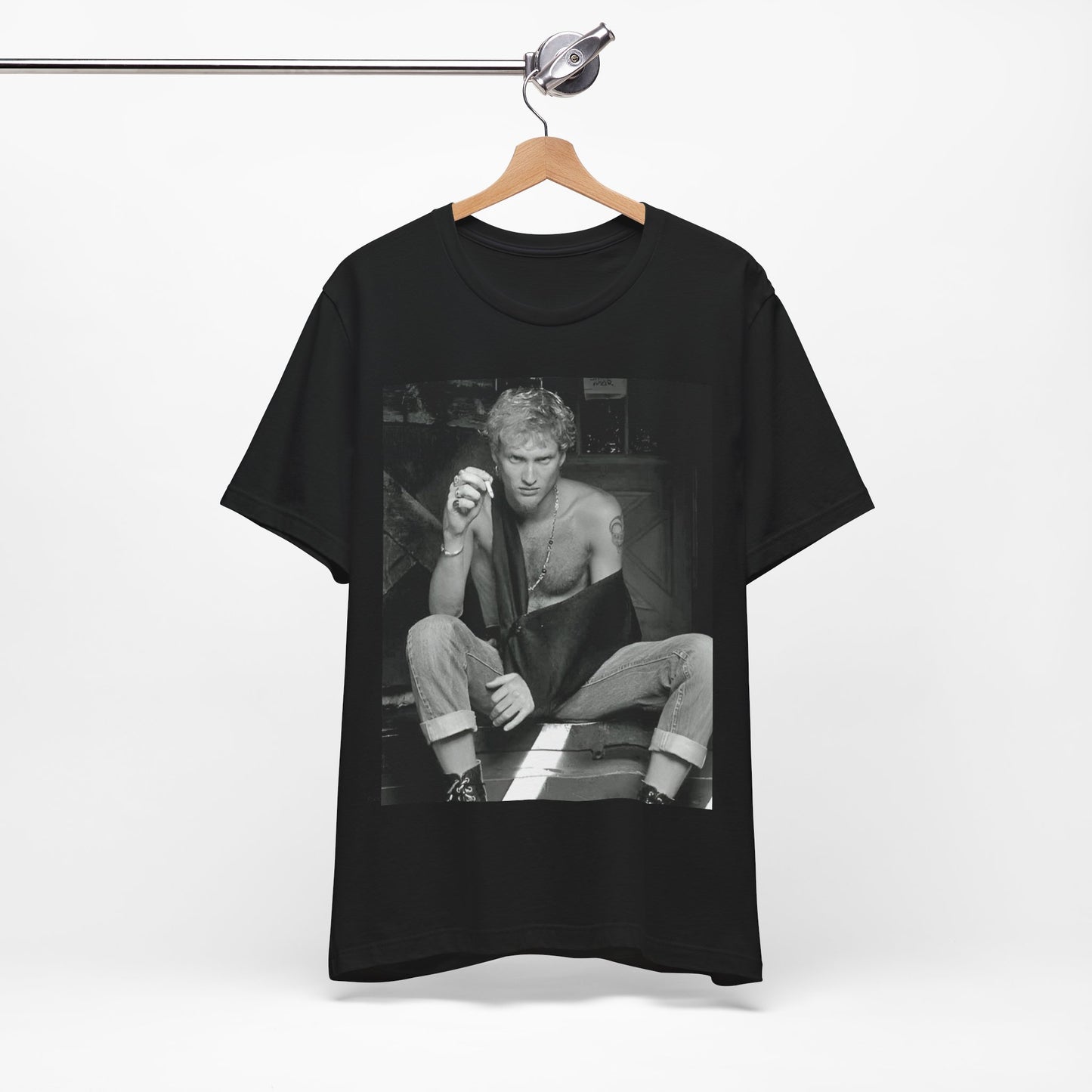 A black graphic t-shirt featuring a 90s-style graphic of Layne Staley from Alice In Chains, possibly a portrait or performance image.