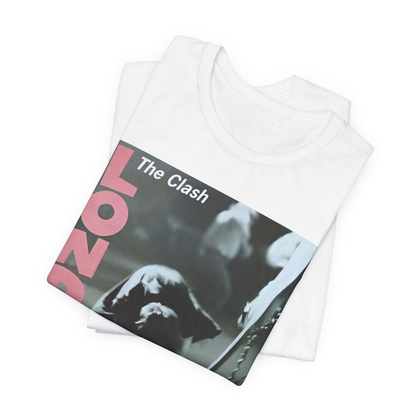 A black graphic t-shirt featuring the album cover art for The Clash's 'London Calling'.