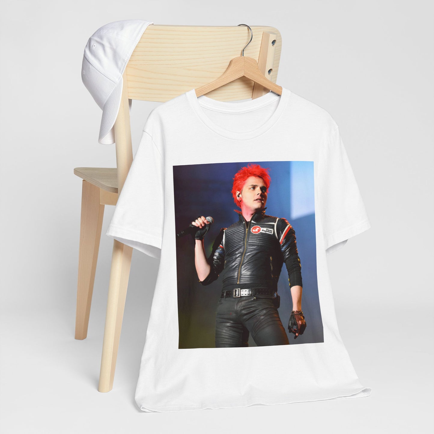 A black graphic t-shirt featuring a graphic related to My Chemical Romance's emo revival era.