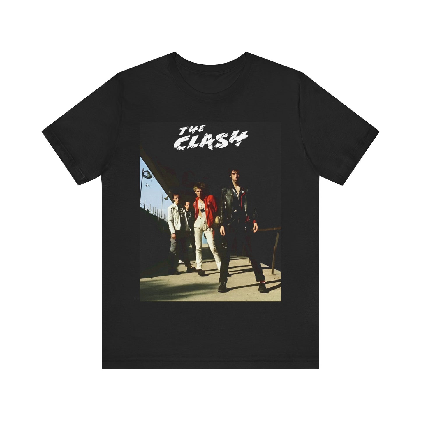 A black graphic t-shirt featuring a retro graphic related to The Clash's 'Rock the Casbah' song or era.