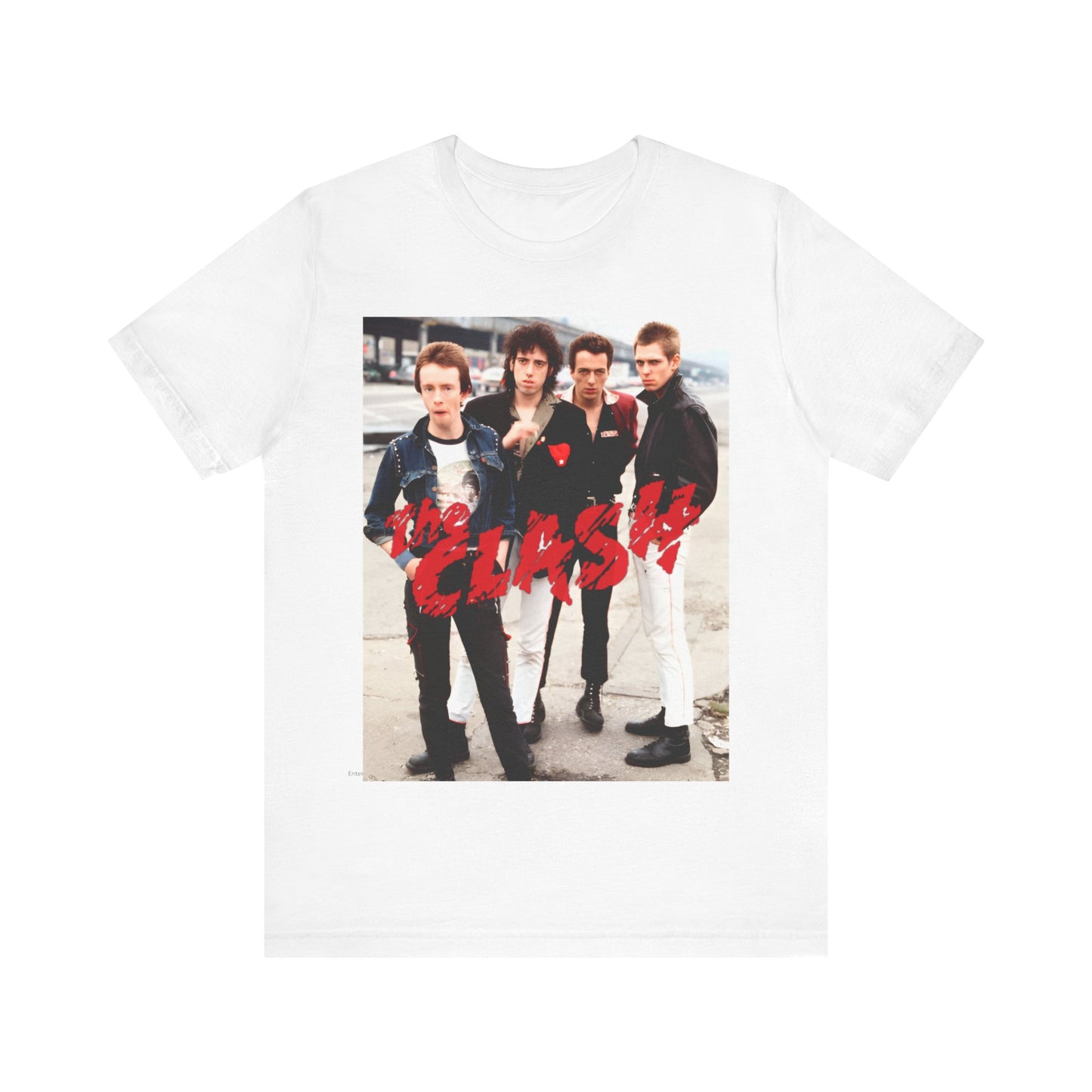 A black graphic t-shirt featuring a graphic of The Clash with an everyday punk style aesthetic.