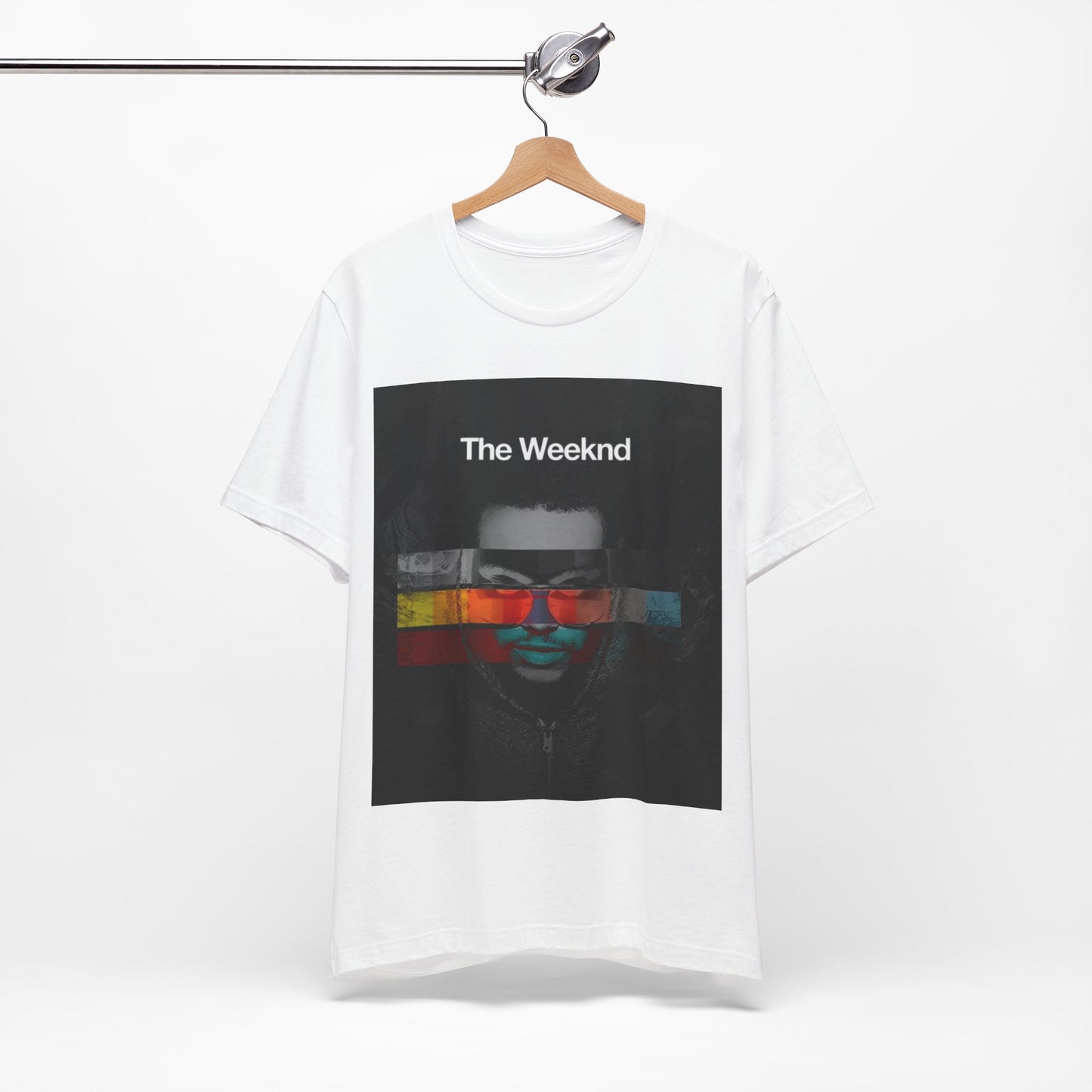 A black graphic t-shirt featuring a retro graphic related to The Weeknd's 'House of Balloons' mixtape.