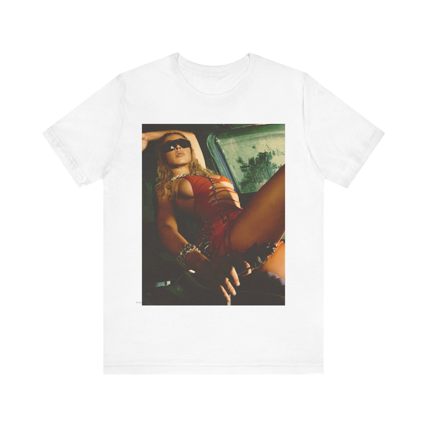 A black graphic t-shirt featuring a graphic of Tinashe as a hot R&B superstar.
