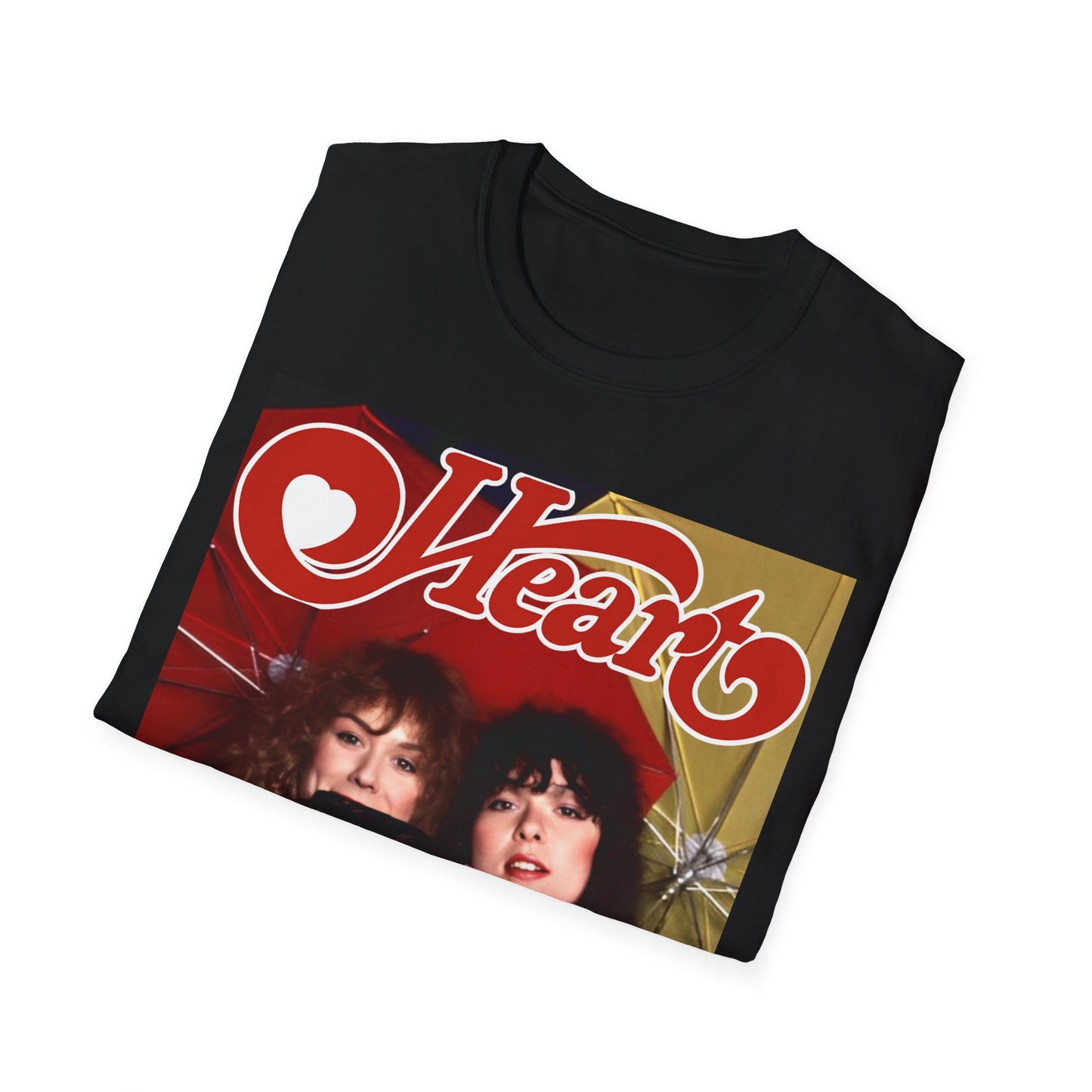 A black graphic t-shirt featuring a retro graphic of Ann and Nancy Wilson from the band Heart.