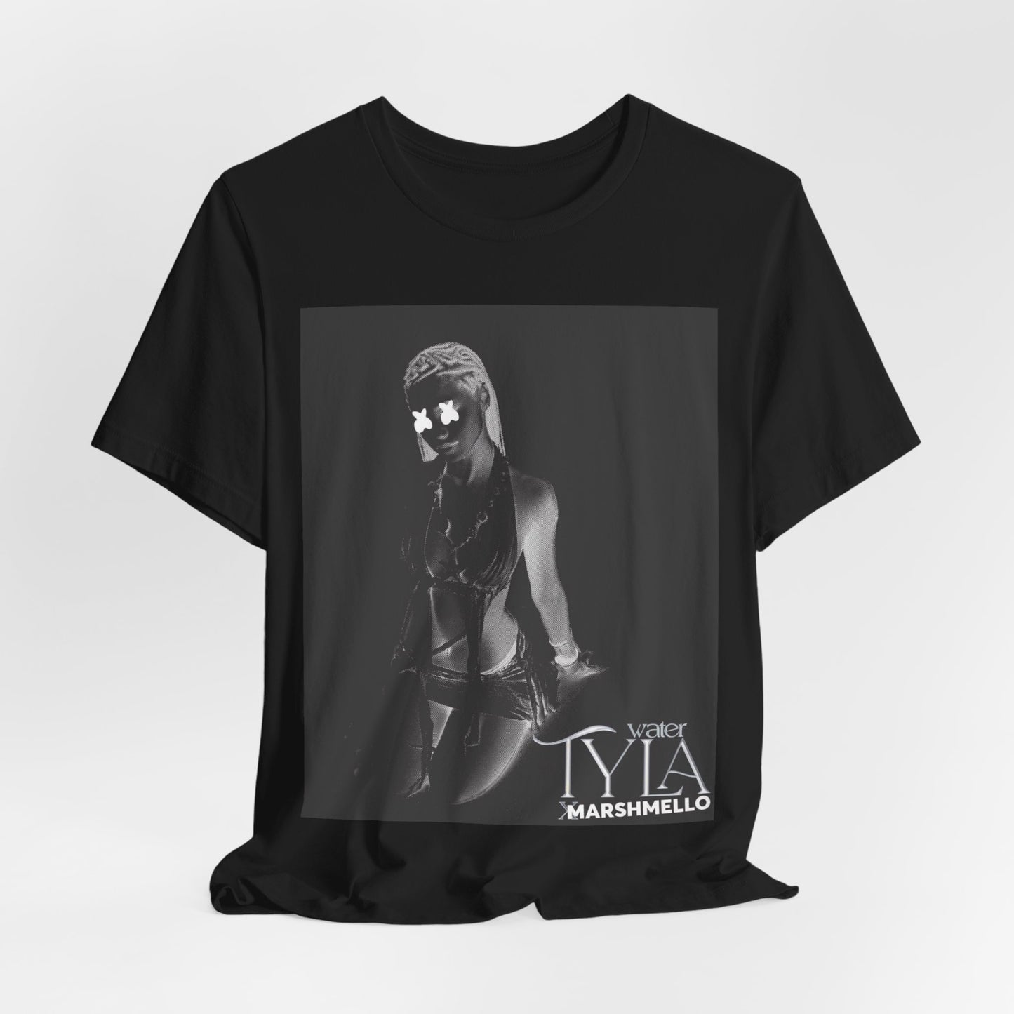 A black graphic t-shirt featuring a vintage amapiano icon graphic of Tyla.