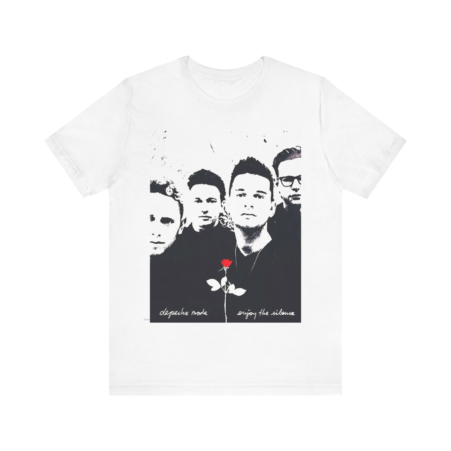 A black graphic t-shirt featuring a graphic related to Depeche Mode's 'Enjoy The Silence' era.