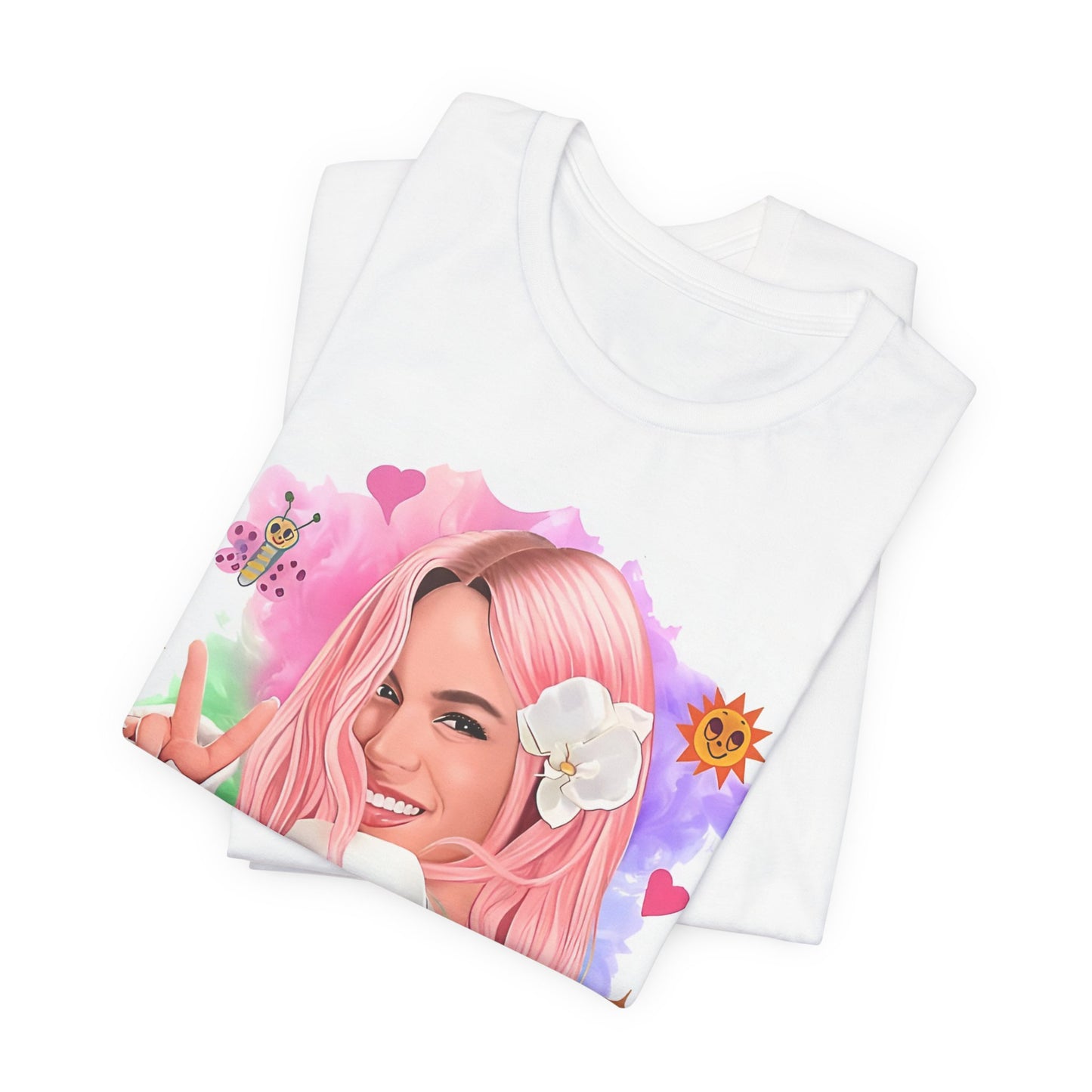A black graphic t-shirt featuring a vintage graphic of Karol G, emphasizing her 'Bichota' persona.