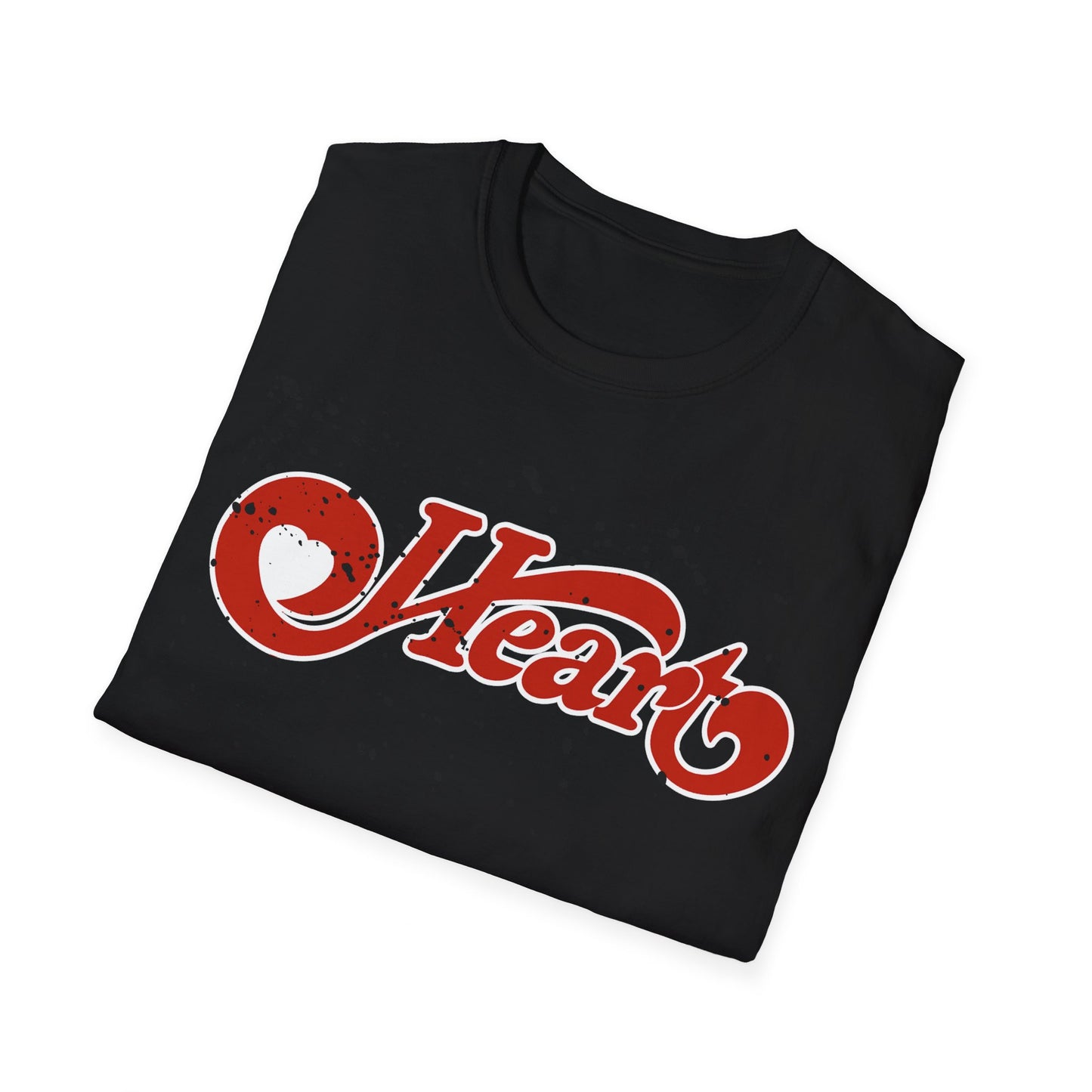 A black graphic t-shirt featuring the classic logo of the band Heart.