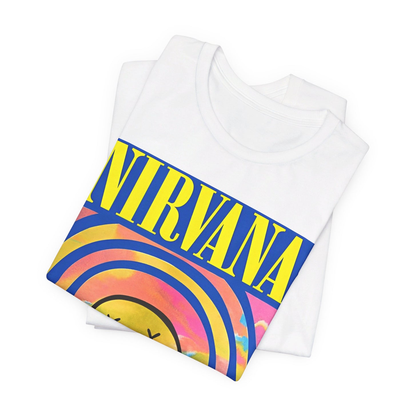 A black graphic t-shirt featuring the classic Nirvana logo.